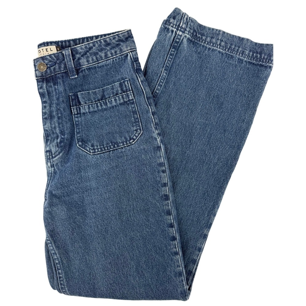 Motel Denim Womens Medium Blue High Rise Wide Leg Patch Pocket Jeans Size M